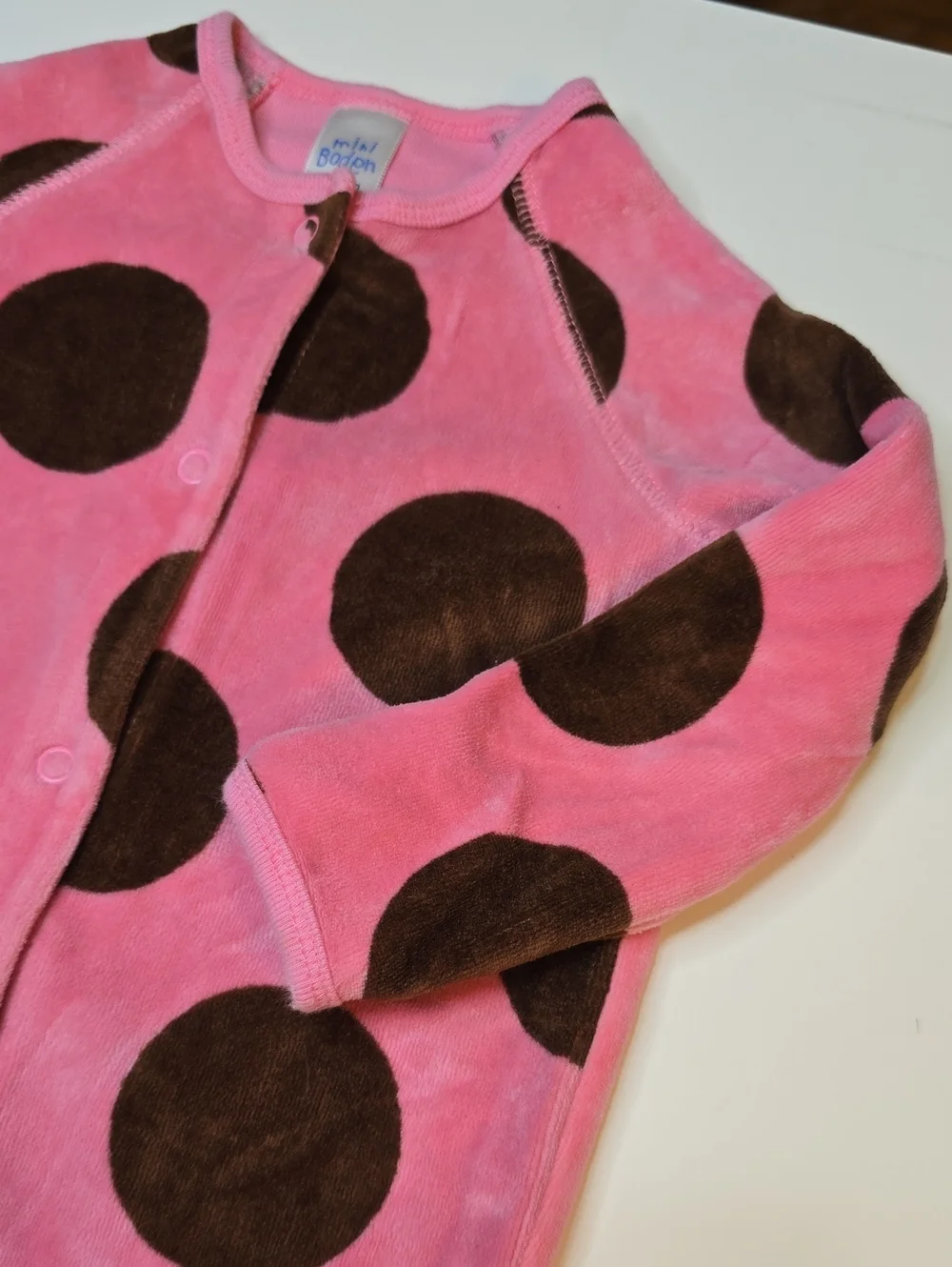 Mini Boden Pink and Brown Polka Dot One-Piece